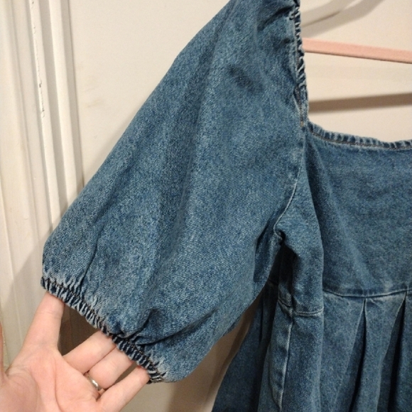 NWT Nasty Gal X Emili Sindlev Off Shoulder Denim Peplum Top 10 Babydoll Y2K - Picture 2 of 8